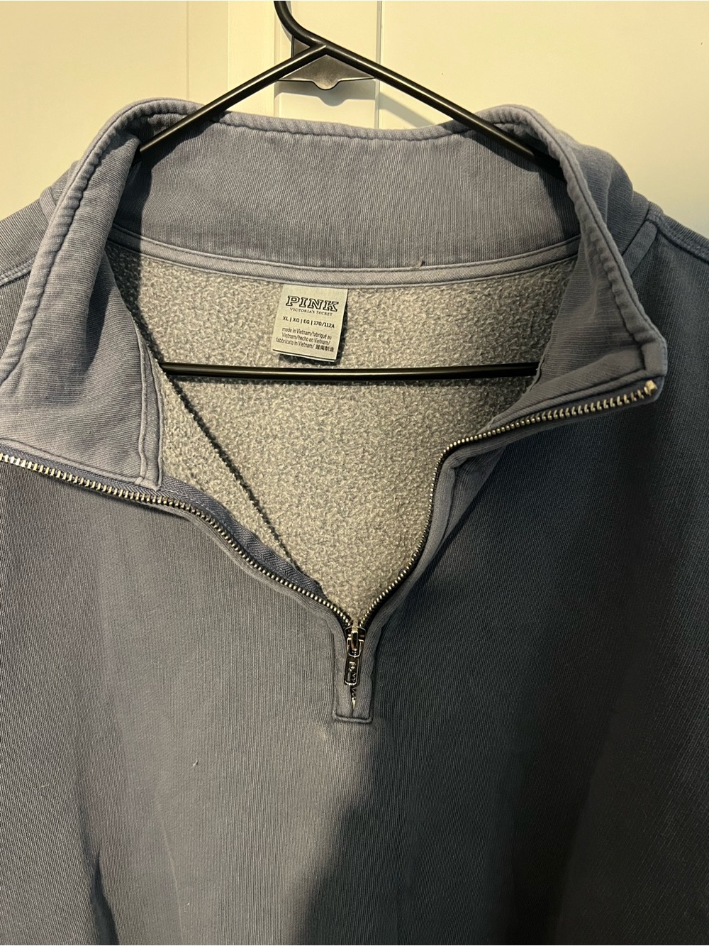 PINK Victoria’s Secret XL Oversized Quarter Zip Sweatshirt Washed Gray Pullover - Picture 4 of 8